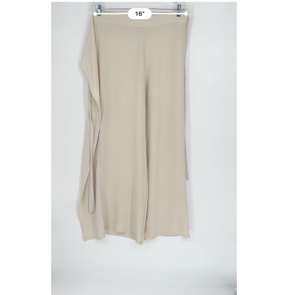 ZARA Beige Wrap Style Palazzo Wide Leg Pants XL Resortwear Party Vacation 101-02 - Picture 5 of 13
